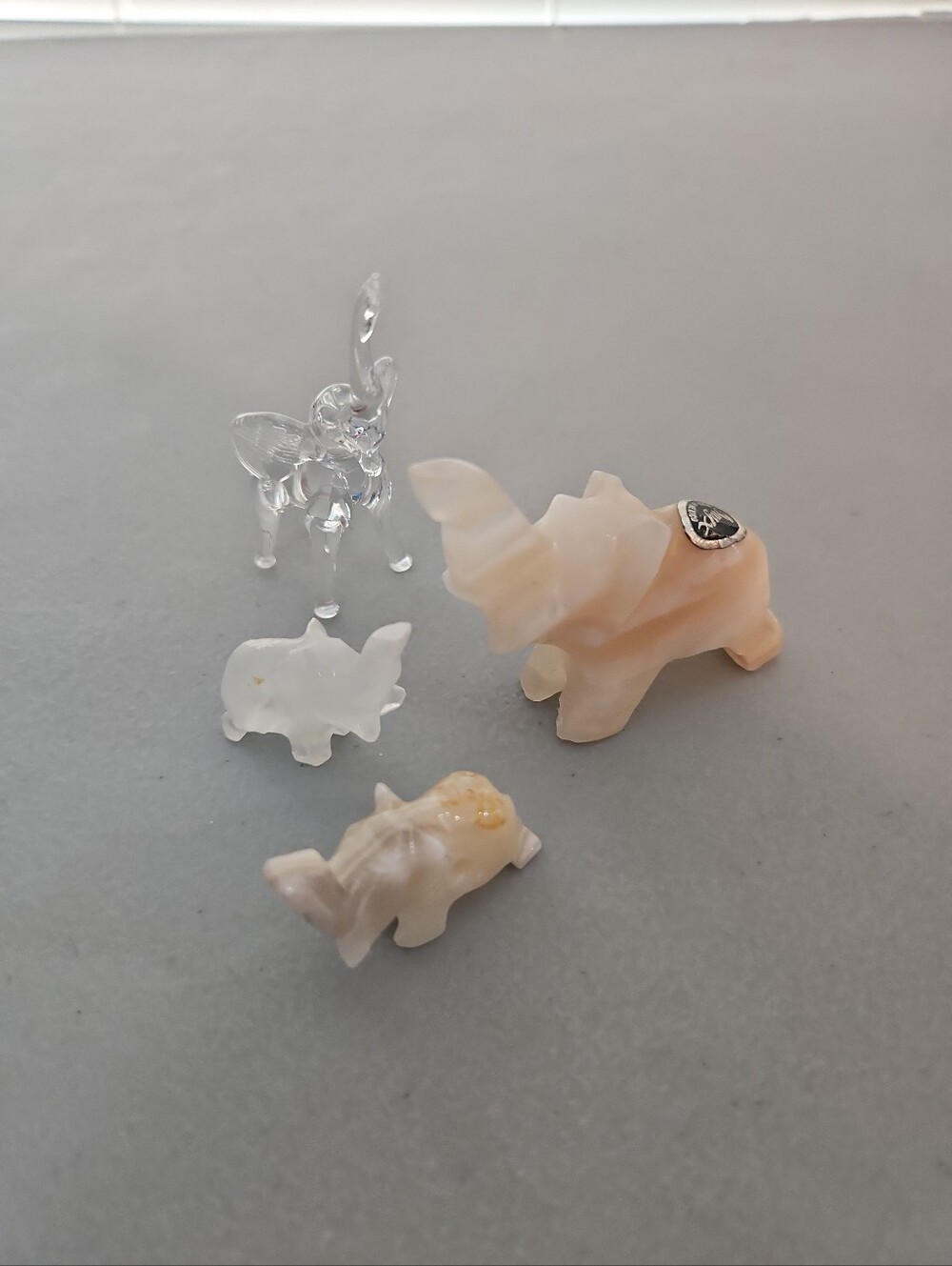Elephant Figurine Lot of 4 - Hand Carved Onyx Mexico & Clear Lucite Acrylic
